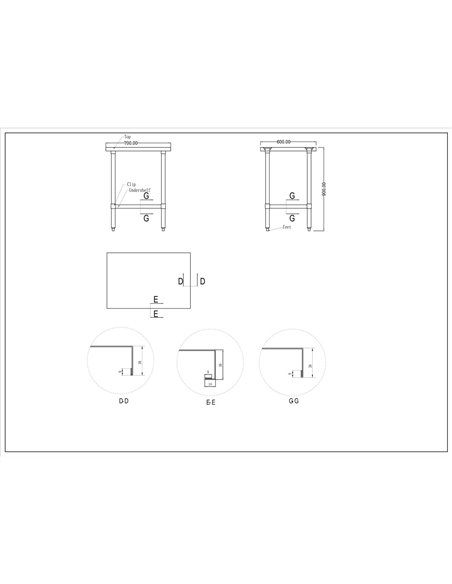 Commercial Stainless Steel Work Table Bottom shelf 700x600x900mm | Stalwart DA-WT6070G