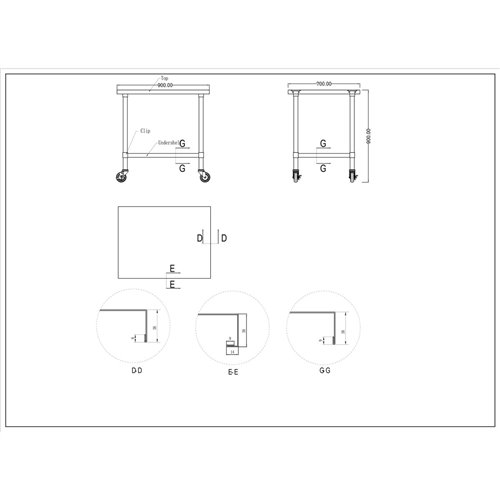 Commercial Mobile Stainless Steel Work Table Bottom shelf 900x700x900mm | Stalwart DA-WT7090GMOBILE