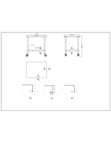 Commercial Mobile Stainless Steel Work Table Bottom shelf 900x700x900mm | Stalwart DA-WT7090GMOBILE