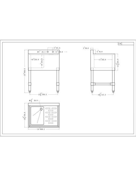 Commercial Sink Stainless steel 1 Bowl Right side Drain board | Stalwart DA-BS1T24R Commercial Sink Stainless steel 1 Bowl Right side Drain board | Stalwart DA-BS1T24R
