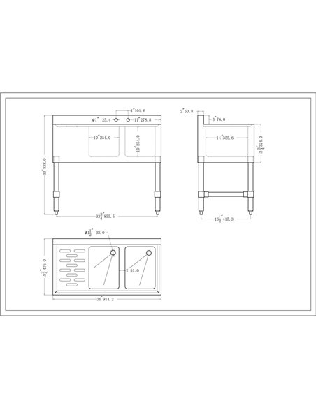 Commercial Sink Stainless steel 2 Bowl Left side Drain board | Stalwart DA-BS2T36L