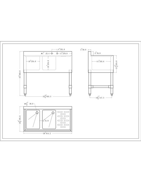 Commercial Sink Stainless steel 2 Bowl Right side Drain board | Stalwart DA-BS2T36R