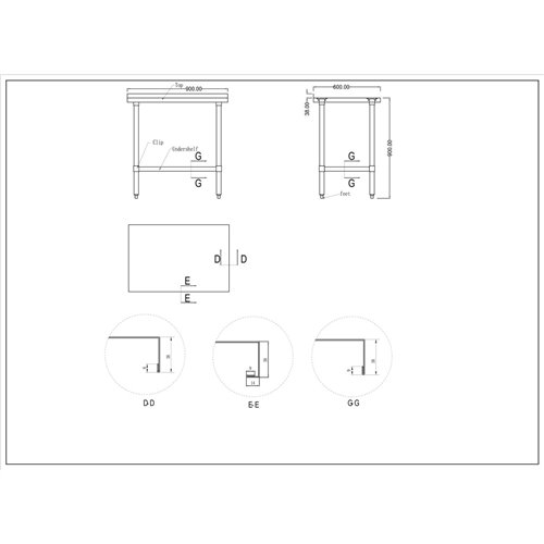 Commercial Stainless Steel Work Table Bottom shelf Upstand 900x600x900mm | Stalwart DA-WT6090GB
