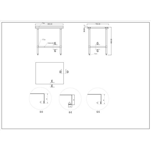 Commercial Stainless Steel Work Table Bottom shelf Upstand 900x700x900mm | Stalwart DA-WT7090GB