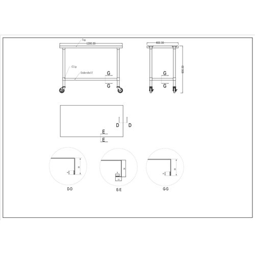 Commercial Mobile Stainless Steel Work Table Bottom shelf 1200x600x900mm | Stalwart DA-WT60120GMOBILE