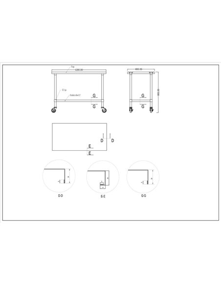 Commercial Mobile Stainless Steel Work Table Bottom shelf 1200x600x900mm | Stalwart DA-WT60120GMOBILE