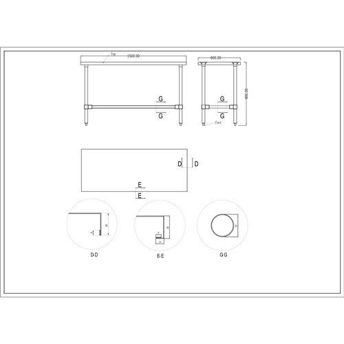 Commercial Stainless Steel Work Table No Bottom shelf 1500x600x900mm | Stalwart DA-WT60150GNU