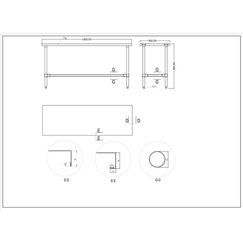 Commercial Stainless Steel Work Table No Bottom shelf 1800x600x900mm | Stalwart DA-WT60180GNU
