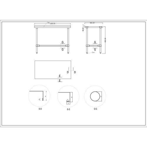 Commercial Stainless Steel Work Table No Bottom shelf with Upstand 1200x600x900mm | Stalwart DA-WT60120GBNU