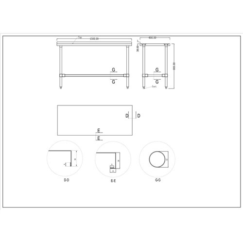 Commercial Stainless Steel Work Table No Bottom shelf with Upstand 1500x600x900mm | Stalwart DA-WT60150GBNU