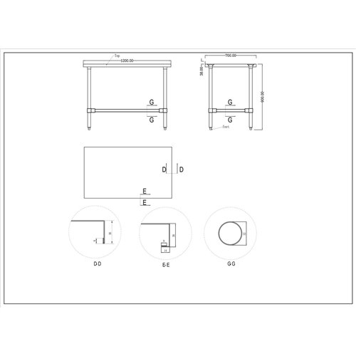 Commercial Stainless Steel Work Table No Bottom shelf with Upstand 1200x700x900mm | Stalwart DA-WT70120GBNU