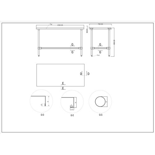 Commercial Stainless Steel Work Table No Bottom shelf with Upstand 1500x700x900mm | Stalwart DA-WT70150GBNU
