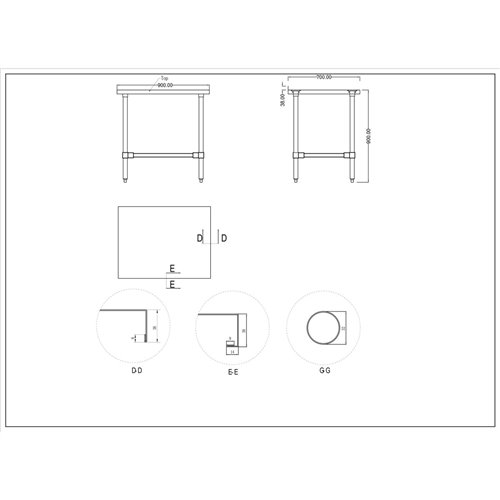 Commercial Stainless Steel Work Table No Bottom shelf with Upstand 900x700x900mm | Stalwart DA-WT7090GBNU