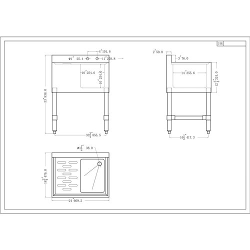 Commercial Sink Stainless steel 1 Bowl Left side Drain board | Stalwart DA-BS1T24L
