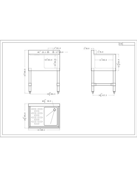 Commercial Sink Stainless steel 1 Bowl Left side Drain board | Stalwart DA-BS1T24L
