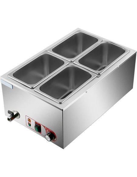 Commercial Bain Marie with Drain Tap 4xGN1/4 Including 4 containers with lid | Stalwart DA-HB4