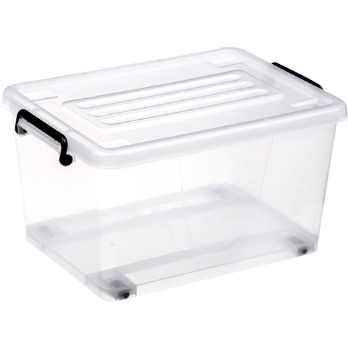 Pack of 12 Plastic Storage Box with Wheels &amp Lid &amp Clips 27 litre 465x337x258mm Polypropylene | Stalwart DA-S1027