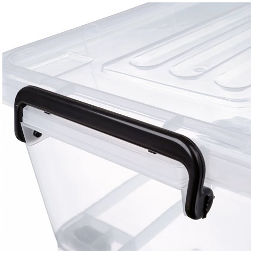 Pack of 12 Plastic Storage Box with Wheels &amp Lid &amp Clips 27 litre 465x337x258mm Polypropylene | Stalwart DA-S1027
