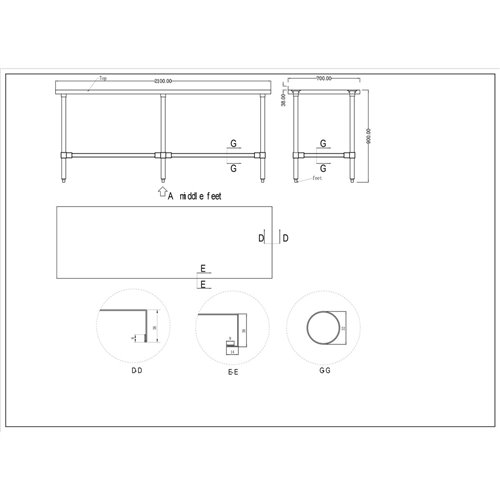 Commercial Stainless Steel Work Table No Bottom shelf with Upstand 2100x700x900mm | Stalwart DA-WT70210GBNU