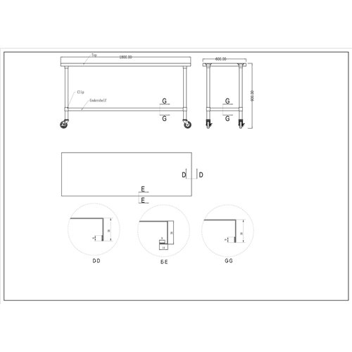 Commercial Mobile Stainless Steel Work Table Bottom shelf 1800x600x900mm | Stalwart DA-WT60180GMOBILE
