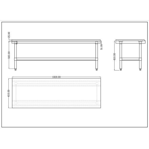 Commercial Equipment Stand / Low Height Table Stainless Steel Bottom shelf 3 Side Upstand 1800x600x600mm | Stalwart DA-EES2472