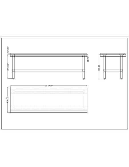Commercial Equipment Stand / Low Height Table Stainless Steel Bottom shelf 3 Side Upstand 1800x600x600mm | Stalwart DA-EES2472