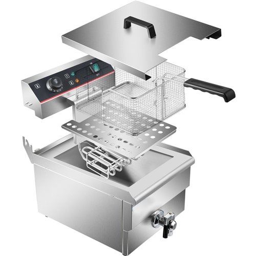 Commercial Fryer Single Electric 13 litre 3kW Countertop Drainage tap | Stalwart DA-HEF131V