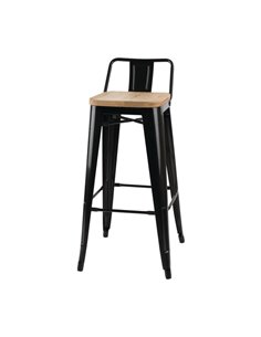 High Bar Stool Steel Black with Pine Wood Seat and Backrest Indoors | Stalwart DA-HYX504DF