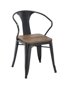 Bistro Dining Chair Steel Wood Seat Black Indoors | Stalwart DA-HYX503BF