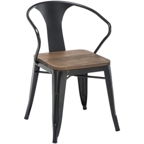 Bistro Dining Chair Steel Wood Seat Black Indoors | Stalwart DA-HYX503BF