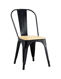 Bistro Dining Chair with Wooden seat Steel Black Indoors | Stalwart DA-HYX503F2