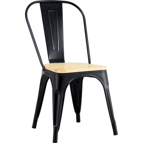 Bistro Dining Chair with Wooden seat Steel Black Indoors | Stalwart DA-HYX503F2