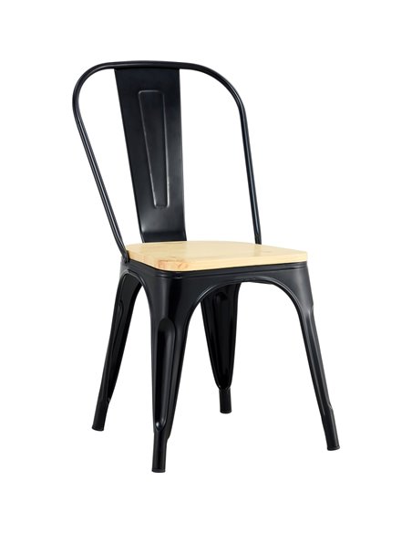 Bistro Dining Chair with Wooden seat Steel Black Indoors | Stalwart DA-HYX503F2