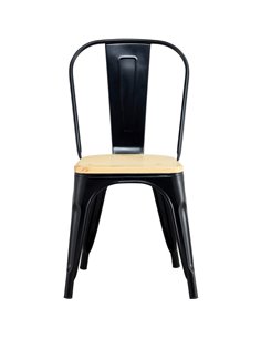 Bistro Dining Chair with Wooden seat Steel Black Indoors | Stalwart DA-HYX503F2 2