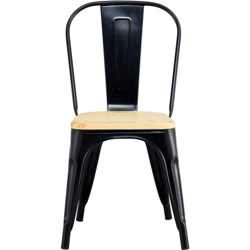 Bistro Dining Chair with Wooden seat Steel Black Indoors | Stalwart DA-HYX503F2