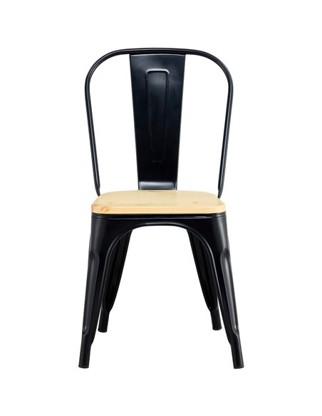 Bistro Dining Chair with Wooden seat Steel Black Indoors | Stalwart DA-HYX503F2
