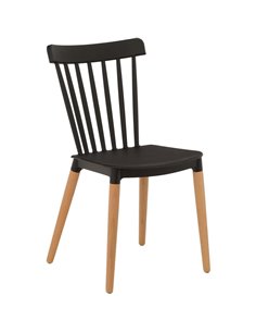 Bistro Dining Chair Straight Back PP Seat with Beech Wood Legs Black | Stalwart DA-HYW01