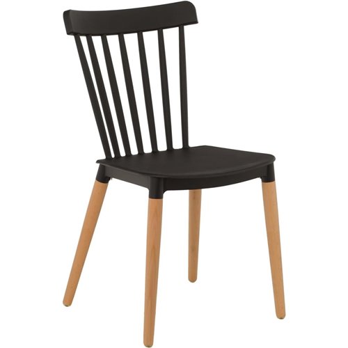 Bistro Dining Chair Straight Back PP Seat with Beech Wood Legs Black | Stalwart DA-HYW01