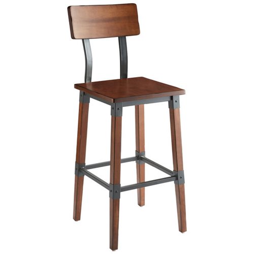 Rustic Style Barstool with Backrest Antique Walnut | Stalwart DA-GSW0236B