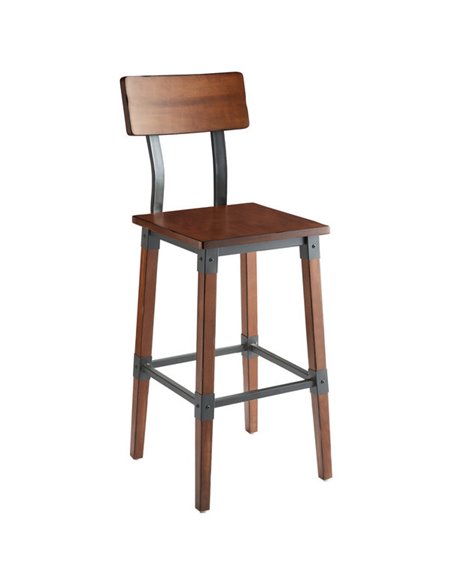 Rustic Style Barstool with Backrest Antique Walnut | Stalwart DA-GSW0236B