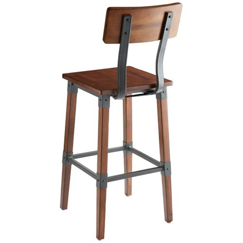 Rustic Style Barstool with Backrest Antique Walnut | Stalwart DA-GSW0236B