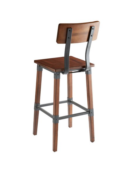Rustic Style Barstool with Backrest Antique Walnut | Stalwart DA-GSW0236B