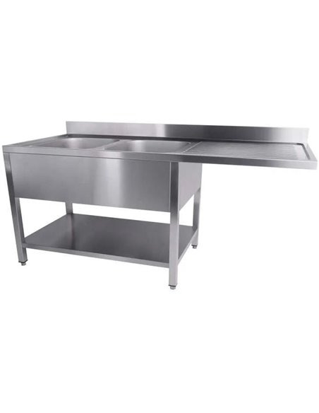 Commercial Sink for dishwashers 2 bowls Left Bottom shelf Splashback 1600mm Depth 700mm | Stalwart DA-THSTR167SBL2