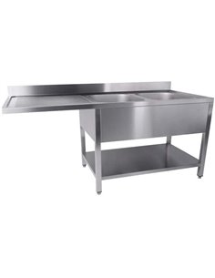 Commercial Sink for dishwashers 2 bowls Right Bottom shelf Splashback 1600mm Depth 700mm | Stalwart DA-THSTR167SBR2
