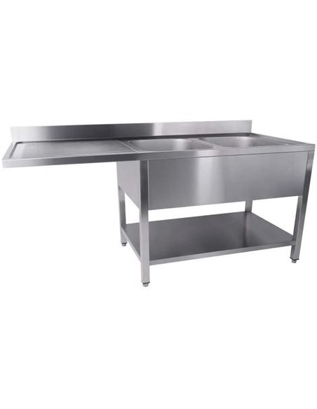 Commercial Sink for dishwashers 2 bowls Right Bottom shelf Splashback 1600mm Depth 700mm | Stalwart DA-THSTR167SBR2