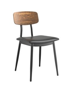 Black Steel Chair with Black Vinyl Cushion Seat &amp Antique Walnut Back | Stalwart DA-GS60606BLACKCUSHSEATWALNUTBACK