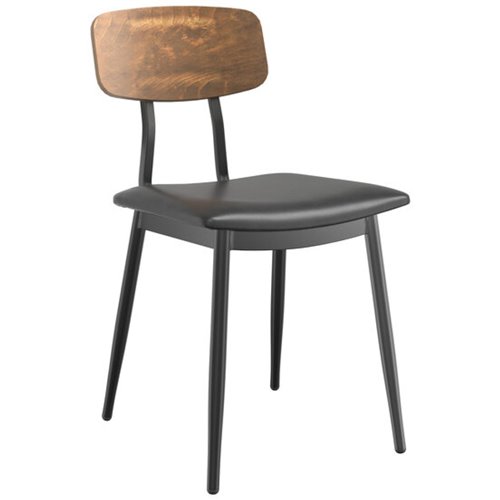 Black Steel Chair with Black Vinyl Cushion Seat &amp Antique Walnut Back | Stalwart DA-GS60606BLACKCUSHSEATWALNUTBACK