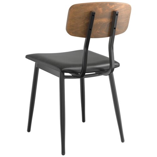 Black Steel Chair with Black Vinyl Cushion Seat &amp Antique Walnut Back | Stalwart DA-GS60606BLACKCUSHSEATWALNUTBACK