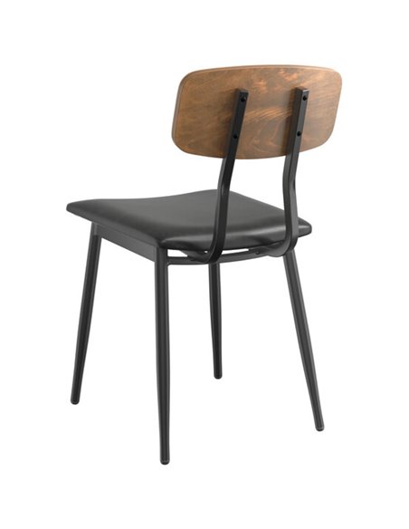 Black Steel Chair with Black Vinyl Cushion Seat &amp Antique Walnut Back | Stalwart DA-GS60606BLACKCUSHSEATWALNUTBACK