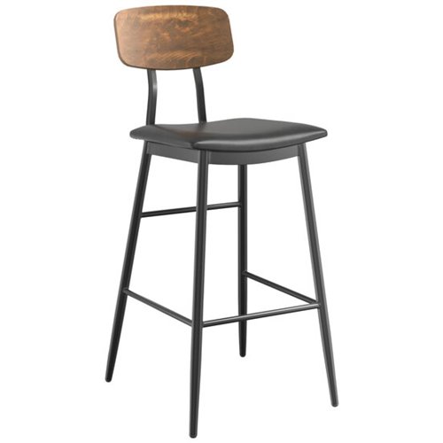 Barstool with Antique Walnut Back &amp Black Vinyl Seat | Stalwart DA-GS60606BWALNUTBLACK